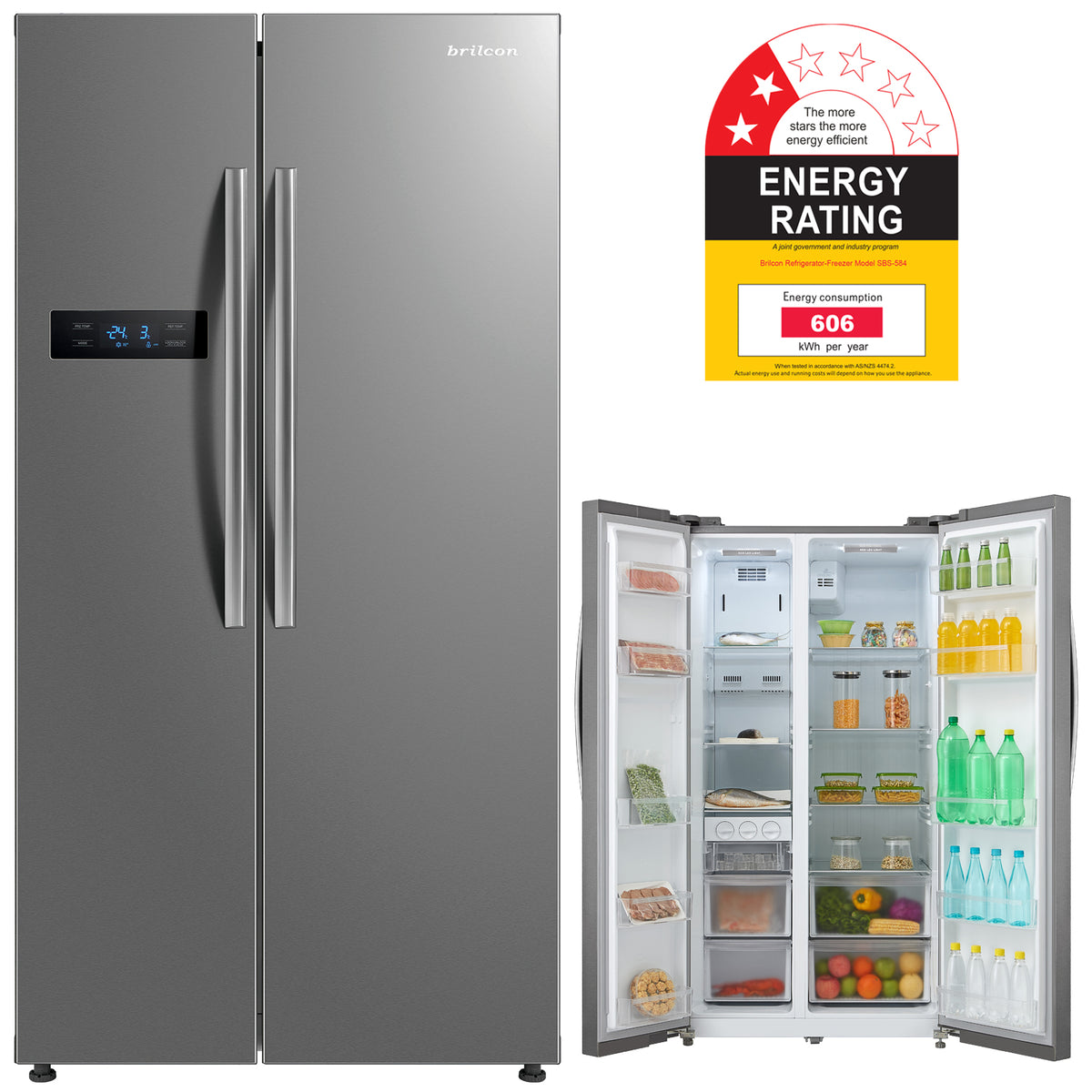 Brilcon SBS584ND 584L Side by Side Fridge ElectroDirect
