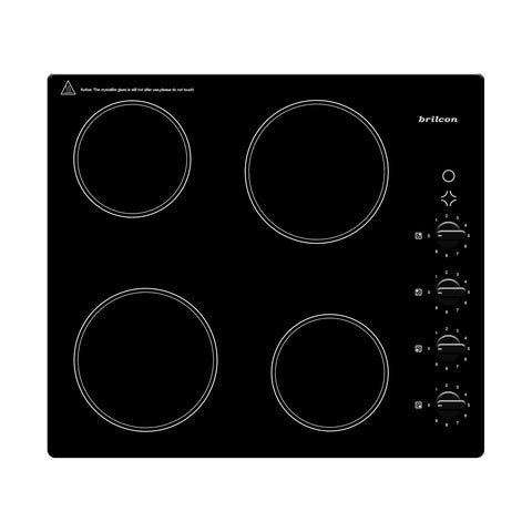 Brilcon 60cm Black Glass Ceramic with Knobs Electric Cooktop CER60B4