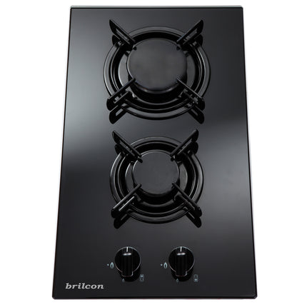 Brilcon 30cm 2 Burner Black Glass Gas Cooktop GAS30GE