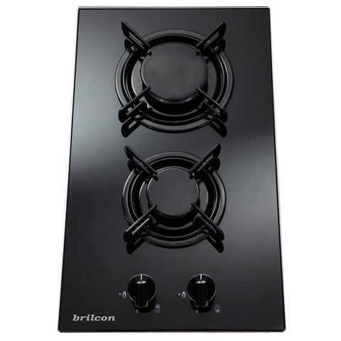 Brilcon 30cm 2 Burner Black Glass Gas Cooktop GAS30GE