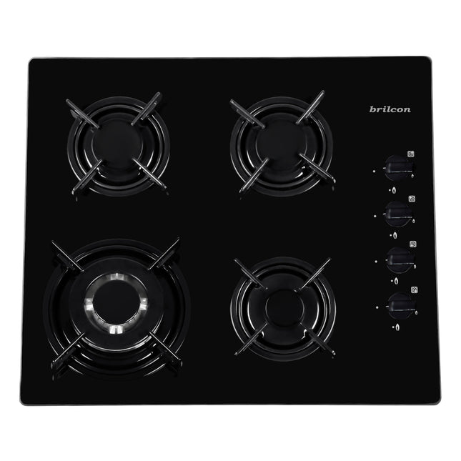 Brilcon 60cm 4 Burner with Wok Black Glass Gas Cooktop GAS-60GE