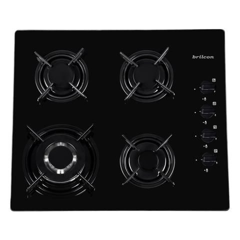 Brilcon 60cm 4 Burner with Wok Black Glass Gas Cooktop GAS-60GE