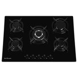 Brilcon 70cm 5 Burner with Wok Black Glass Gas Cooktop GAS-70GE