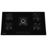 Brilcon 90cm 5 Burner with Wok Black Glass Gas Cooktop GAS-90GE