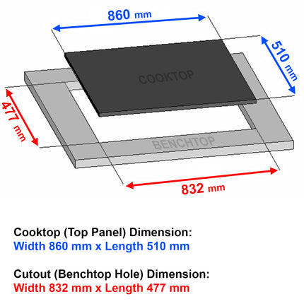 Eurolec 90cm 5 Burner with Wok Black Glass Gas Cooktop CT-GAS90