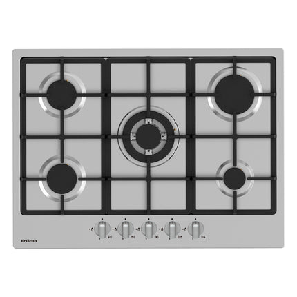 Brilcon 70cm 5 Burner with Wok Stainless Steel Gas Cooktop GAS-S70S