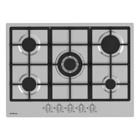 Brilcon 70cm 5 Burner with Wok Stainless Steel Gas Cooktop GAS-S70S