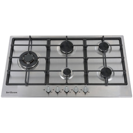 Brilcon 90cm 5 Burner with Wok Stainless Steel Gas Cooktop GAS-S90S