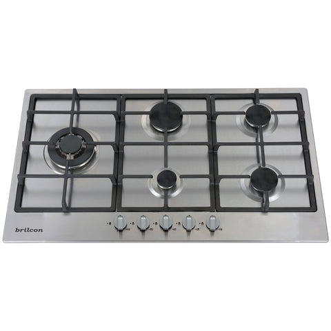 Brilcon 90cm 5 Burner with Wok Stainless Steel Gas Cooktop GAS-S90S