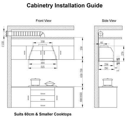 Arista 52cm Undermount Built-in Stainless Steel Rangehood RHDBT52S