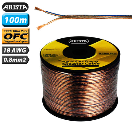 ARISTA 100m 18AWG 0.8mm2 OFC 100% Pure Copper Speaker Cable SPC08100