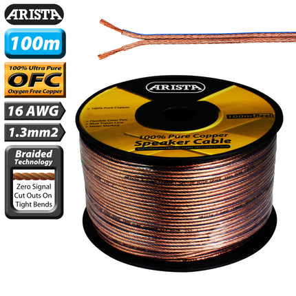ARISTA 100m 16AWG 1.3mm2 OFC 100% Pure Copper Speaker Cable SPC13100