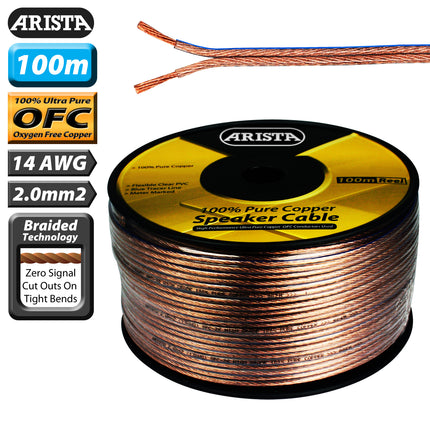 ARISTA 100m 14AWG 2.0mm2 OFC 100% Pure Copper Speaker Cable SPC20100