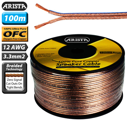 ARISTA 100m 12AWG 3.3mm2 OFC 100% Pure Copper Speaker Cable SPC33100